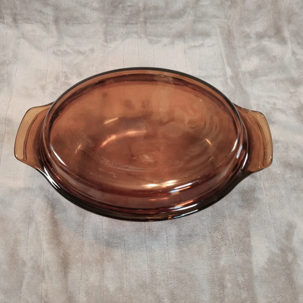 Anchor Hocking‎ Fire King Oval Casserole Dish Amber Glass w Lid 433 1.5 Vintage